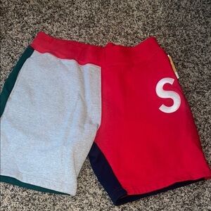Supreme S Logo Colorblocked sweatshort Red Grey shorts sweat short